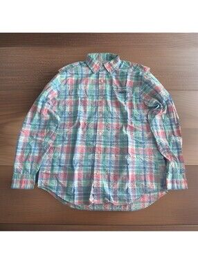 Vineyard Vines Men’s Harbor Fishing Style Pink Green Plaid Shirt Size Medium